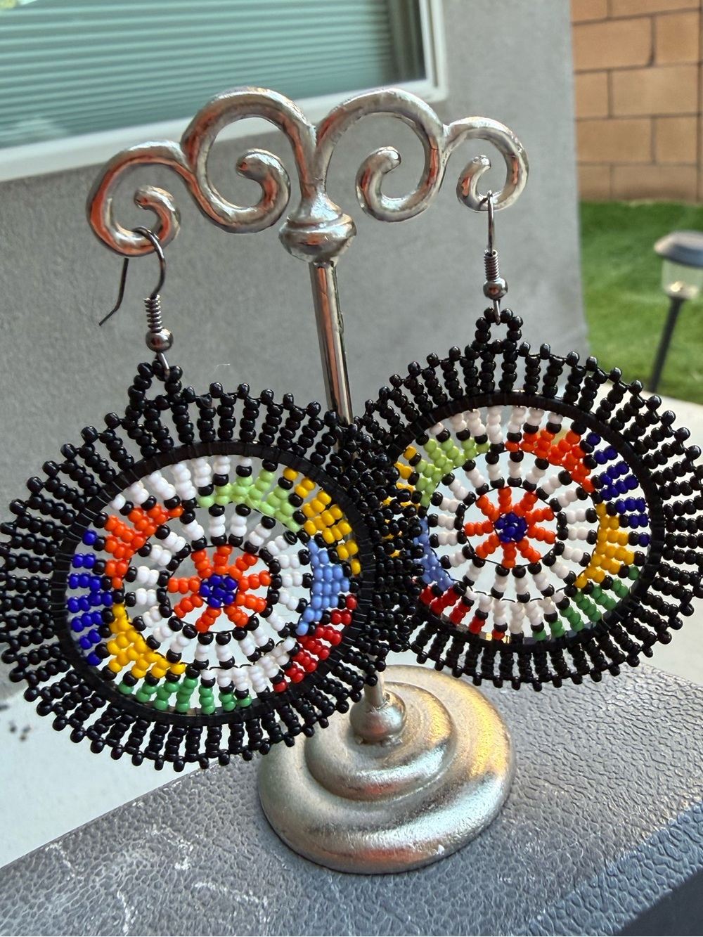 Handmade Beaded HoopHandmade Beaded Hoop Earrings Colorful Native American Style